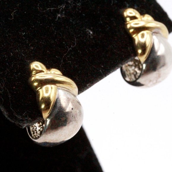 Contemporary QVC Sterling Silver Two Tone Vermeil Post Earrings - Picture 4 of 7